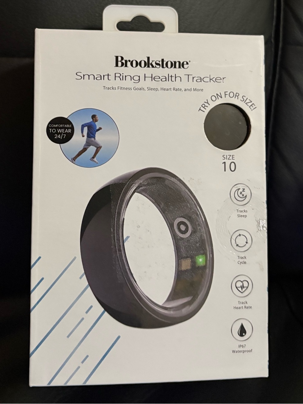 Brookstone Smart Ring Health Tracker - Black size 10